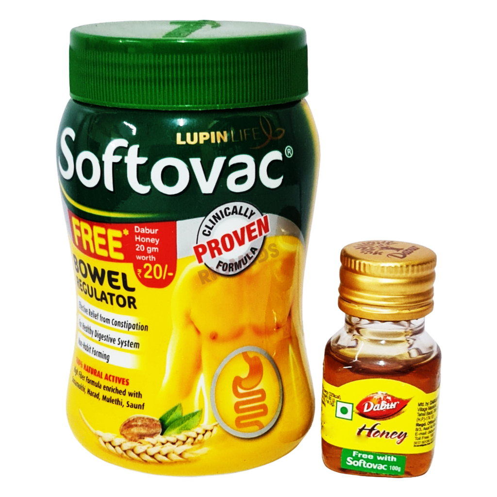 Softovac Bowel Regulator for Effective Relief from Constipation Powder with 20gm Dabur Honey Free (100 Gm)