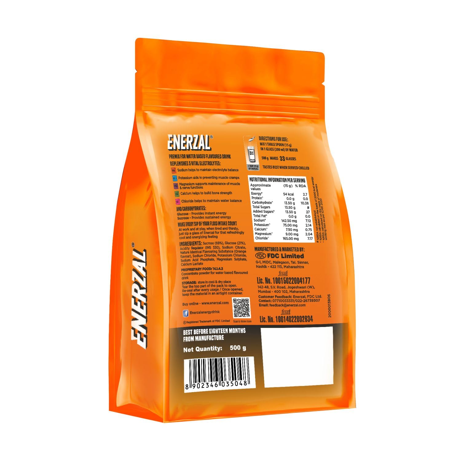 Enerzal Energy Drink Powder Orange (500Gm)