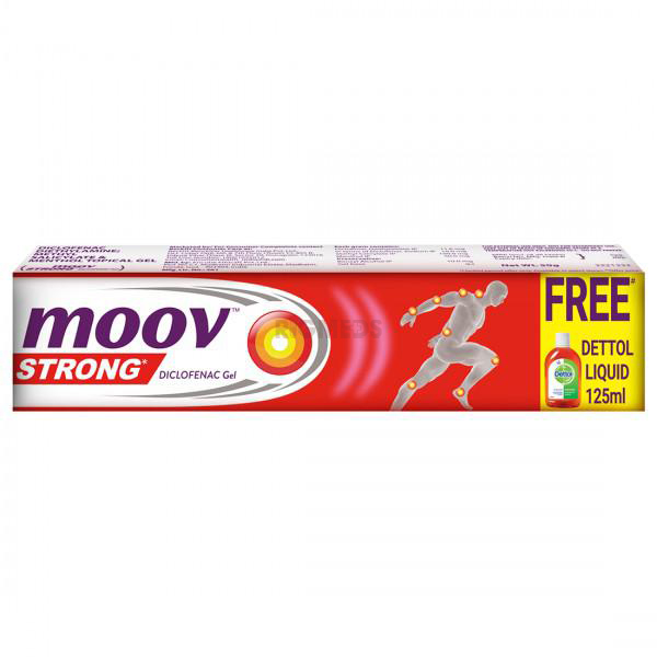 Moov Strong Diclofenac Pain Relief Gel with 125ml Dettol Antiseptic Liquid Free (50 Gm)