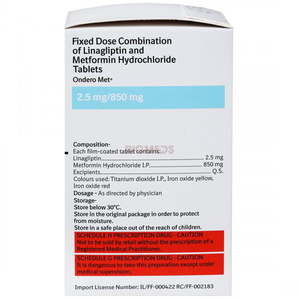 Ondero Met 850Mg/2.5Mg Tablet